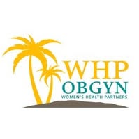 Logo for WHP OBGYN, featuring palm trees and the text "Women's Health Partners.