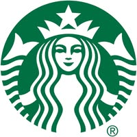 Starbucks logo featuring a mermaid with a crown, surrounded by a green circle.