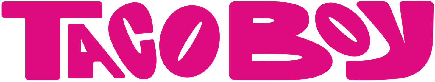 Bold pink text reads "Taco Boy" on a black background.