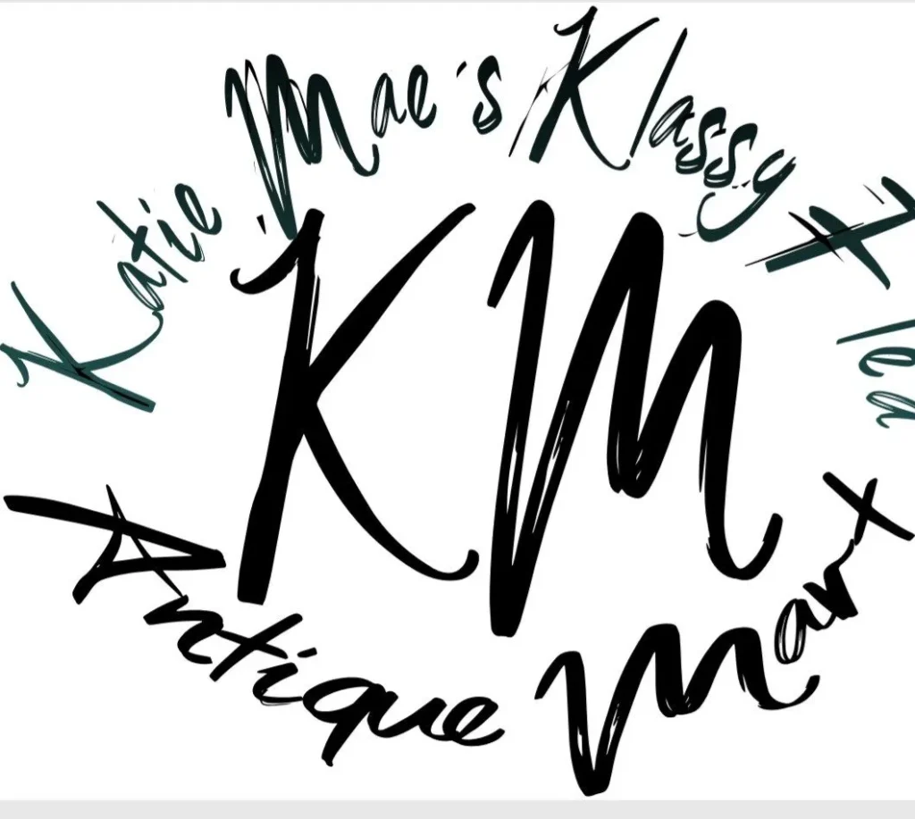 Logo featuring the text "Katie Mae's Klassy Flea Market" with initials "KM" and "Antique Mart.