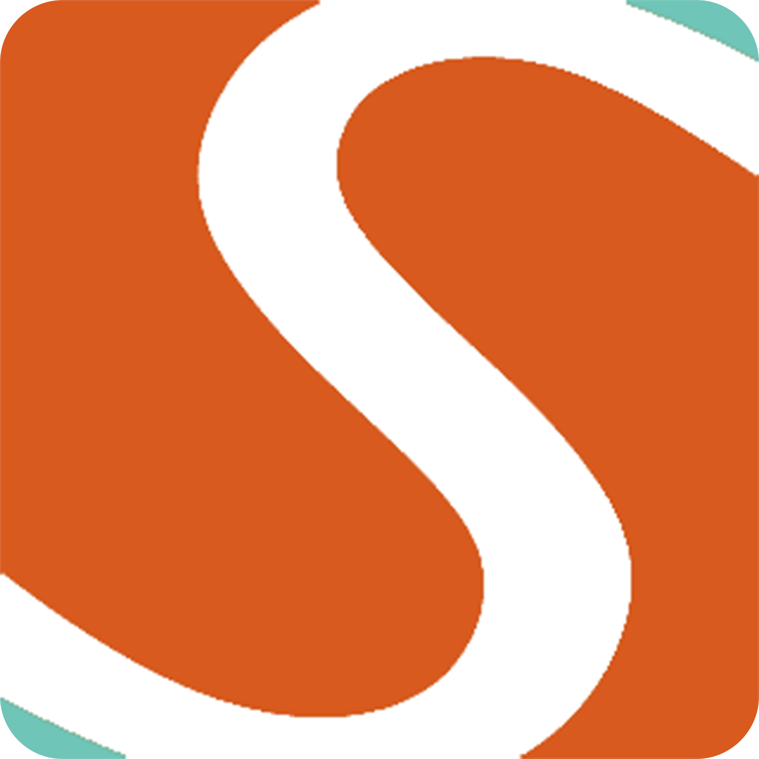 Abstract logo featuring a stylized white "S" on an orange background.
