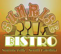 Colorful logo for Sunrise Bistro in Summerville, South Carolina, featuring drink glasses and stylized text.