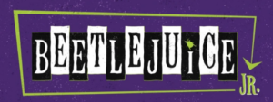 Text logo for "Beetlejuice Jr." on a purple background with green accents.