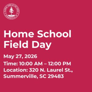 Event details for Home School Field Day on May 27, 2026, from 10 AM to 12 PM in Summerville, SC.
