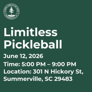 Event details for "Limitless Pickleball" on June 12, 2026, from 5:00 PM to 9:00 PM in Summerville, SC.