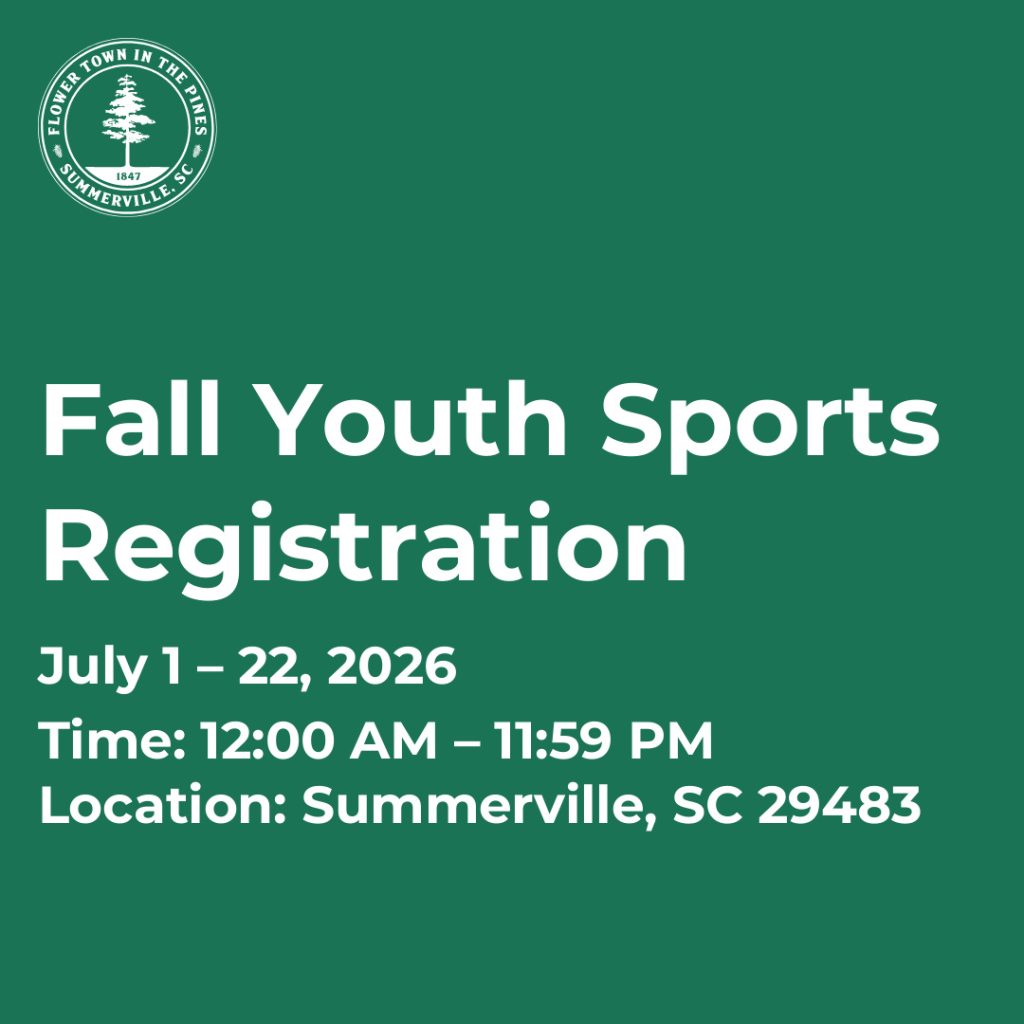 Fall youth sports registration details for Summerville, SC, from July 1 to 22, 2026.