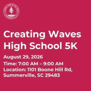 Text promoting a 5K event at Summerville High School on August 29, 2026, from 7:00 AM to 9:00 AM.