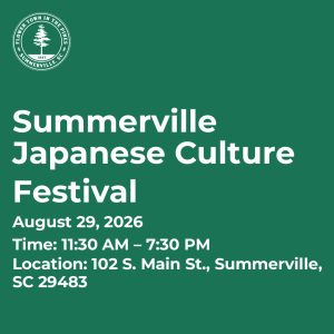 Text announcing the Summerville Japanese Culture Festival on August 29, 2026, from 11:30 AM to 7:30 PM.