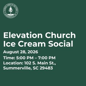 Event details for Elevation Church Ice Cream Social on August 28, 2026, from 5:00 PM to 7:00 PM in Summerville, SC.