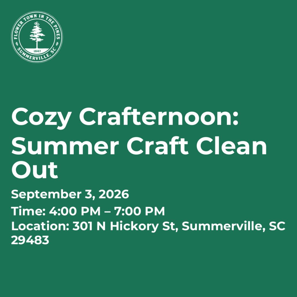 Event announcement for a summer craft clean-out on September 3, 2026, from 4 PM to 7 PM in Summerville, SC.