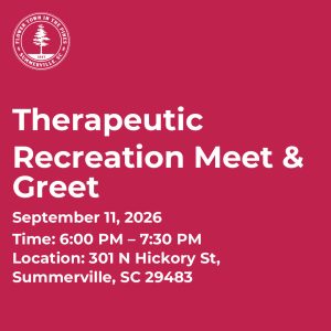 Event details for Therapeutic Recreation Meet & Greet on September 11, 2026, in Summerville, SC.