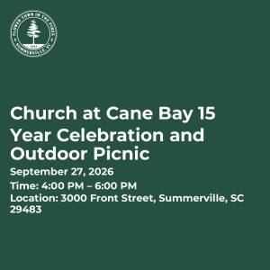 Event announcement for Church at Cane Bay's 15-year celebration and outdoor picnic on September 27, 2026.