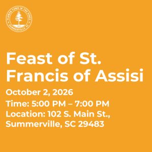 Event announcement for the Feast of St. Francis of Assisi on October 2, 2026, in Summerville, SC.
