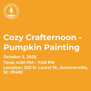 Event announcement for pumpkin painting on October 2, 2026, from 4 PM to 7 PM in Summerville, SC.