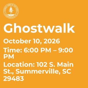 Event details for Ghostwalk on October 10, 2026, from 6:00 PM to 9:00 PM at 102 S. Main St., Summerville, SC.