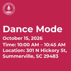 Event details for "Dance Mode" on October 15, 2026, from 10:00 AM to 10:45 AM in Summerville, SC.