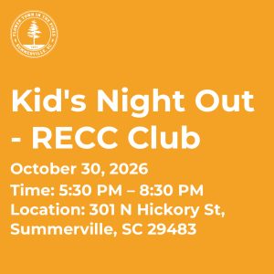 Event announcement for Kid's Night Out at RECC Club on October 30, 2026, from 5:30 PM to 8:30 PM.